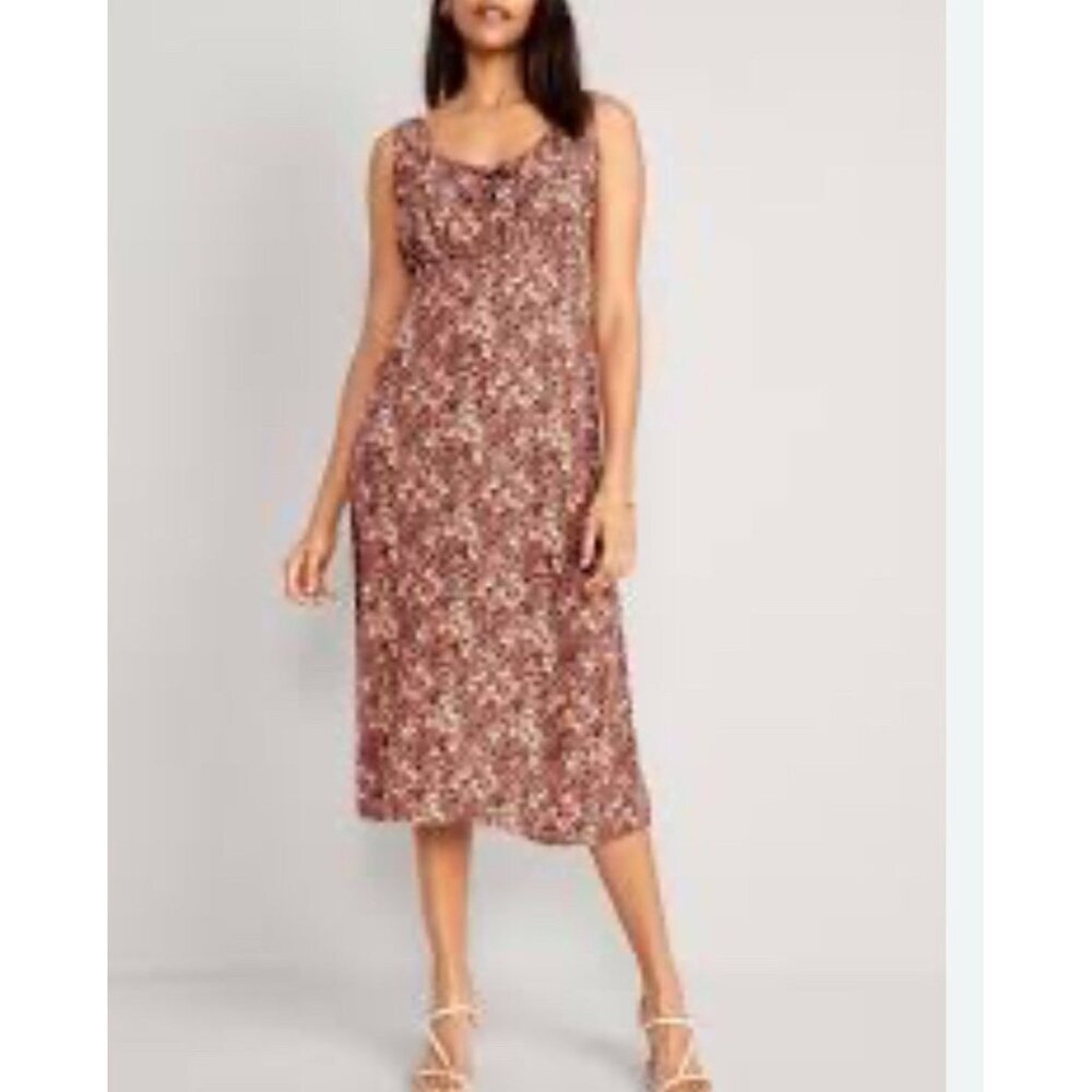 Old Navy Waist-Defined Floral Midi‎ Dress XXL Peasant Cottage Babydoll